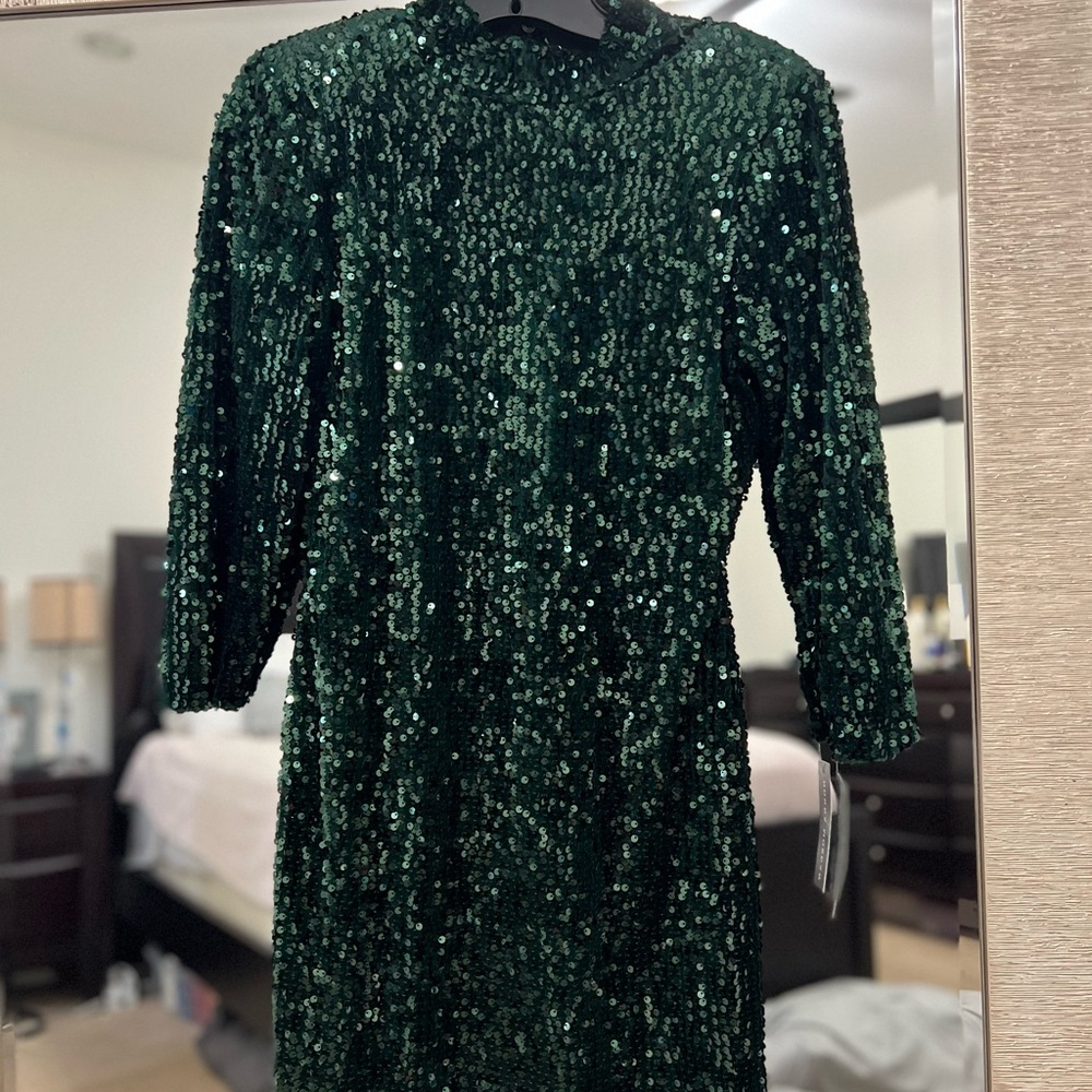 Donna Morgan Women's Stretch Velvet Sequin Mock Neck Mini Dress